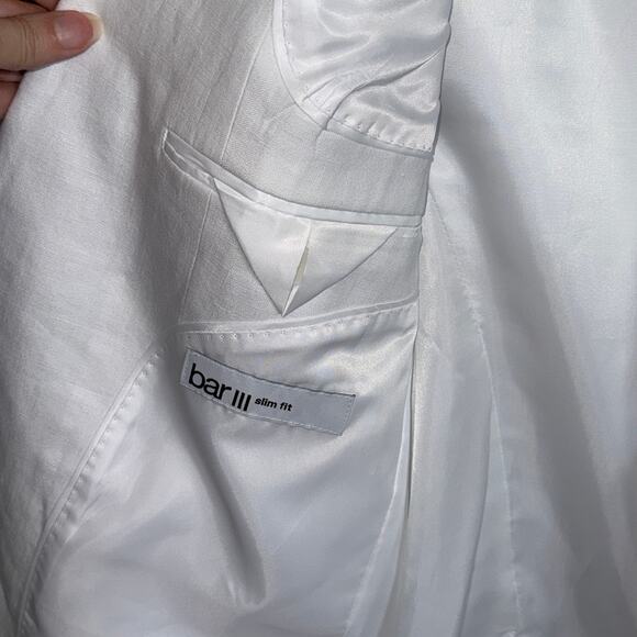 Bar III Men's Slim-Fit White 100% Linen Suit Jacket white 40L $360 - Picture 7 of 10